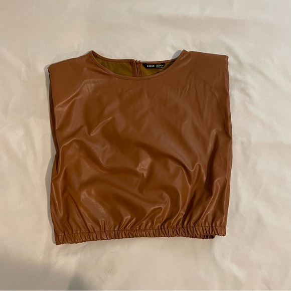 Camel Leather Crop Top - Picture 2 of 3